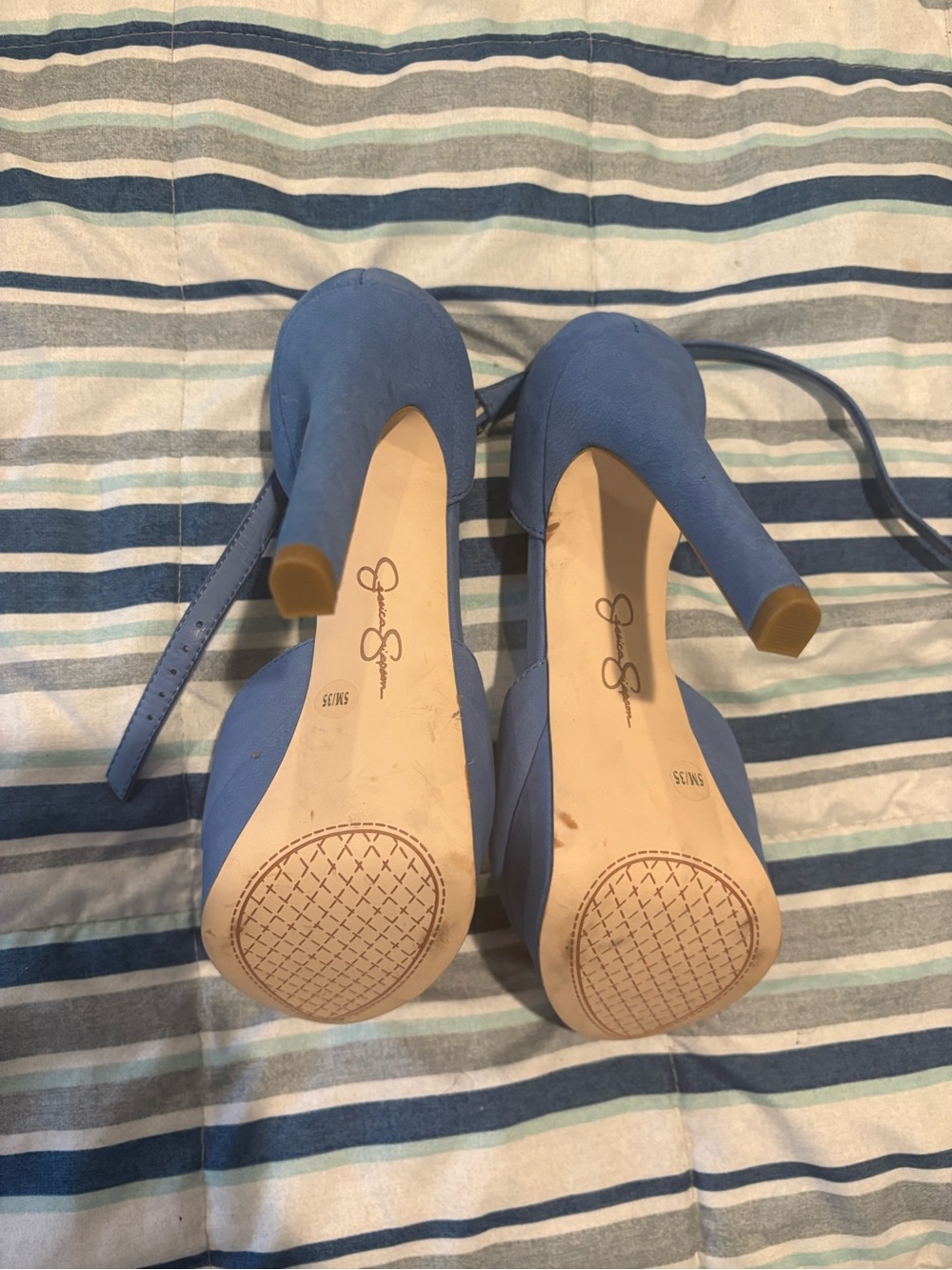 Blue Women's High Heel Sandal with Ankle Strap - Picture 5 of 5